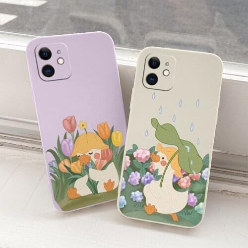 Duck For iPhone 11 12 Pro Max Mini Pro Case Flower Soft Cover iPhone Max X XR XS MAX SE2020 8 7 6 6S Shockproof Phone Case