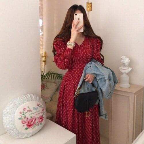 Elegant Vintage V-Neck Long-Sleeved Waist Tie Long Dresses 2021 Summer New Korean WomenS Fashion Casual Office Ladies Dresses