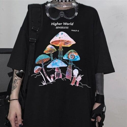 Y2k Tops 2021 Summer Harajuku Graphic T Shirts Mushroom Tide Brand Short-sleeved Graphic T-shirt Female Comfortable Loose Korean