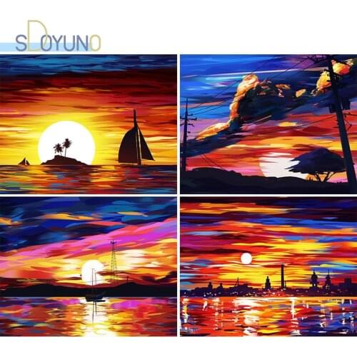SDOYUNO 60X75cm Frame Oil Painting by Numbers Scenery DIY Paint By Numbers Boat Cavans Painting Landscape Home Decor