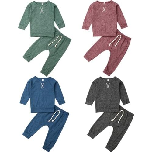 0-24M 2PCS Baby Girl Boy Clothes Outfit Solid 4 Styles Shirt Long Pants Autumn Trousers Sunsuit Set