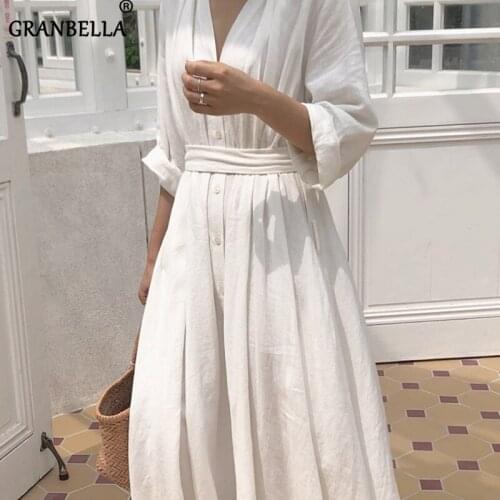 Korean Design Women Casual White Dress Korean Style belted Dress Top Elegant Women clothing