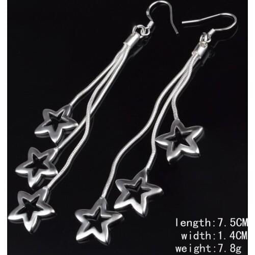 Fashion 925 Sterling Silver Earrings Star Tassel Long Earrings Woman Jewelry Gift