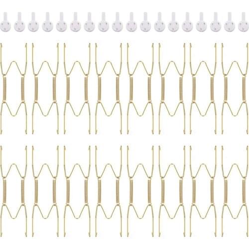 30 Pieces 6 Inch Invisible Plate Hangers Wall Plate Hangers Brass Wire Plate Holders with Wall Hooks