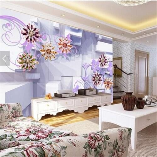 Beibehang papel de parede Custom Photo Wallpaper Mural Wall Sticker 3D Diamond Flower Jewelry TV Bedroom Backdrop wall paper