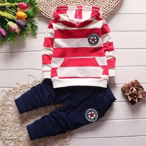 PatPat 2020 New Spring and Autumn Baby Boy Casual Striped Sets for Toddler Boy Hooded Sweater Clothes