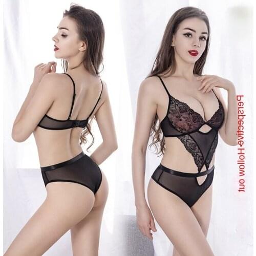 Sexy Imitation Silk Pajamas Underwear Sleepwears Female Bodysuit Lingerie Transparent See Through Panties Nightgown Porno Sexi