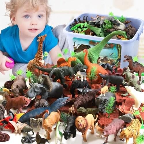 44Pcs/box Plastic Dinosaur Model Toy Simulation Tyrannosaurus Rex Action Figures Collection Toys For Boys Girls Kids Storage Box