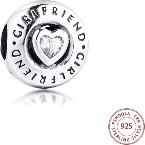 Authentic 925 Sterling Silver Charm Clear CZ Girlfriend Beads for Jewelry Making Fits Original Charms Bracelet Berloque