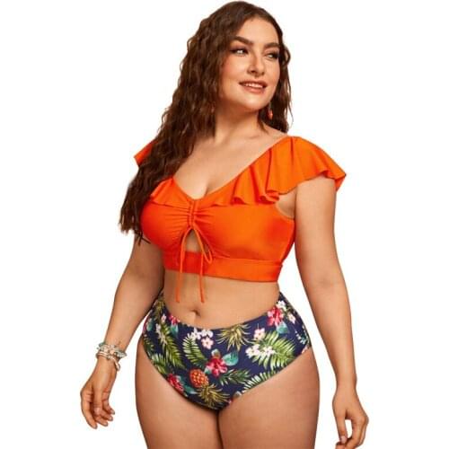 Plus size swimwear bikini for fat women 2021 Womens Plus Size Print Bikini Swimsuit Bikini Swimsuit Biquinis Feminino