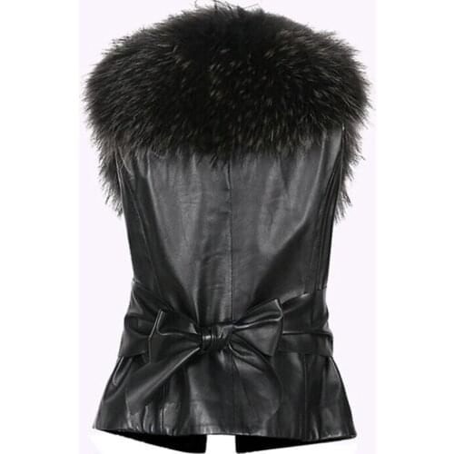 Women Faux Leather Fur Coat 2021 Winter Jacket Coat Women Casual Sleeveless Faux Fox Fur Collar Vest Winter