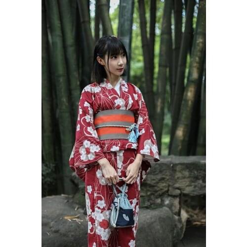 Traditional Japanese Floral Kimono with belt Womens Cotton Yukata Dress Japan Sexy Dancing Performances Cosplay Costume