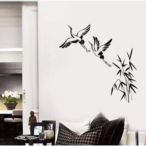 Cranes Birds Vinyl Wall Decal Bamboo Asian Style Room Decor Stickers Mural Home Decoration Murals E518