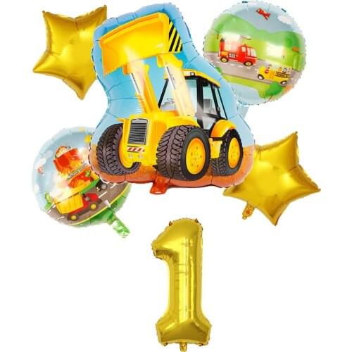 6pcs/lot Car Bulldozer Foil Balloons Set 30inch Digital Number Ballon Happy birthday Party Baby Shower Decoration Boy Girl balls