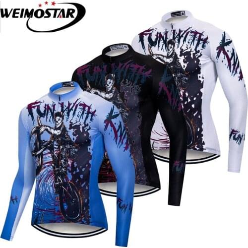 Weimostar Skull Cycling Jersey Long Sleeve Men Autumn Team MTB Bike Jersey Shirt Breathable Bicycle Clothing Cycling Wear