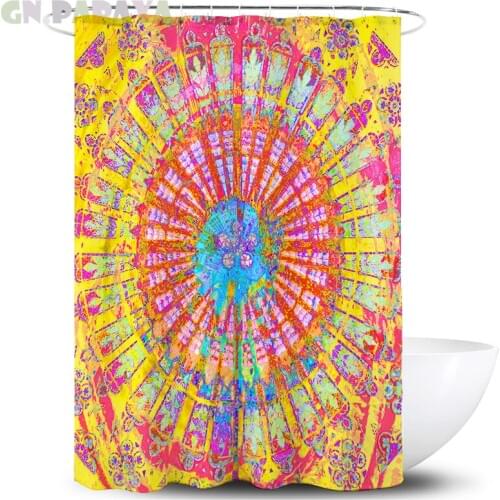 Indian Mandala yellow macrame flower Bath Curtains vintage Waterproof Polyester Fabric retro shower curtain hooks bohemian decor