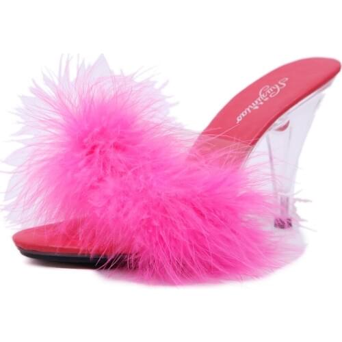 2019 Womens Summer Fashion Sexy High-heeled 10CM Transparent Shoes Sandals Slippers Large Size