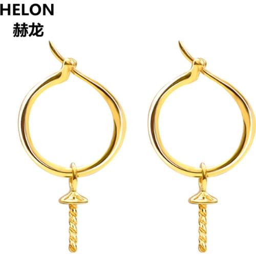 Solid 18k Yellow Gold Women Hoop Earrings fit 8-14mm Pearl Semi Mount Earrings Fine Jewelry Setting