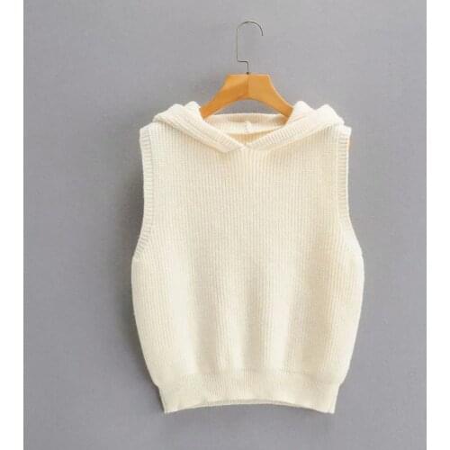 ZA Women 2021 Chic Fashion Knitted Vest Sweater Vintage Sleeveless Female Loose Hooded Vest Waistcoat Chic Tops Xitimeao