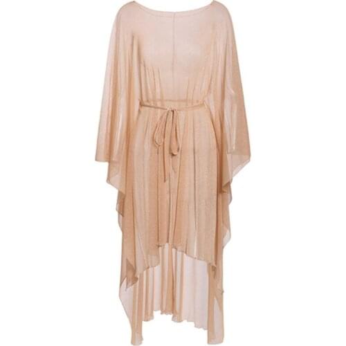 Women Summer Shiny Metallic Bikini Swimsuit Cover Up Open Front Tie Waist Sexy Sheer Kimono Cardigan Beach Maxi Dress