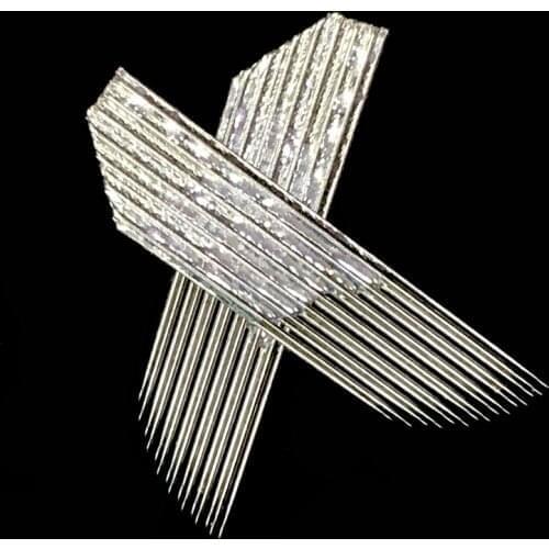 500 pcs 2 Rows 15 Bevel Pin Permanent Eyebrow Makeup Needle Blades For Microblading Manual Pen 3D Embroidery Double Line Blades