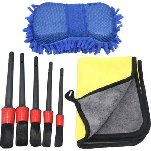 7 Pcs/set Car Cleaning Kit Detail Brush Ultrafine Fiber Towel Car Wash Glove Combo Set Car Cleaning Tool