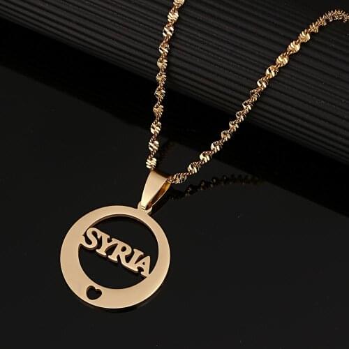 Stainless Steel Alphabet Syria Pendant Necklaces Trendy Syrians Round Chain Jewelry