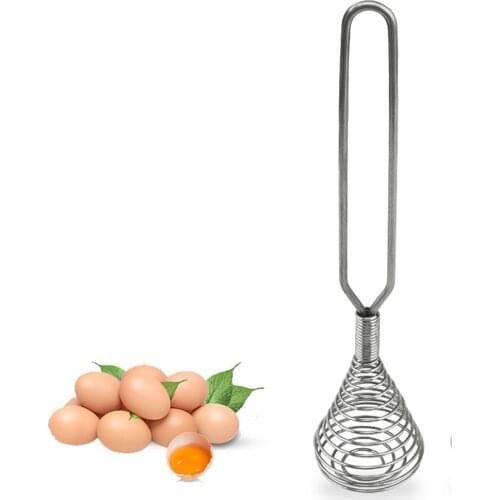 BalleenShiny Food Grade Stainless Steel Manual Egg Beater Self Turning Egg Stirrer Spring Head Whisk Wire Handle Kitchen Tool