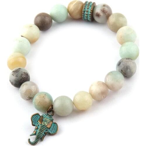 Free Shipping Fashion Amazonite Natural Stone Elephant Charm Bracelets