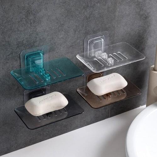 No Punching Wall-Mounted Soap Dish Drain Suction Cup Soap Holder Plastic Bathroom Accessories