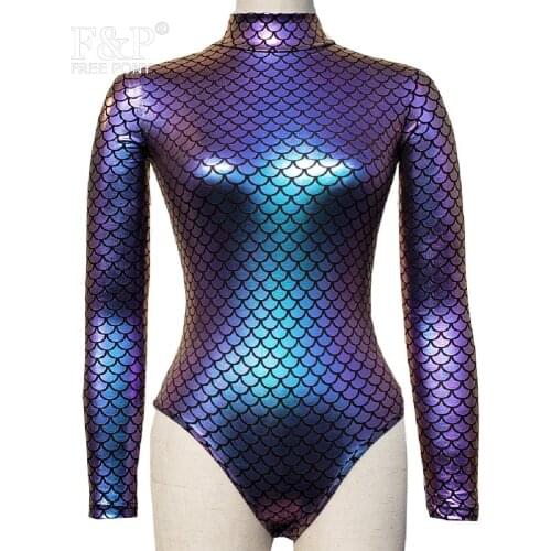 Burning Man Rave Bodysuit Sexy Holographic Mermaid Long Sleeve Leotard Pole Dance Wear Costume Gogo Dancer Clubwear Clothing