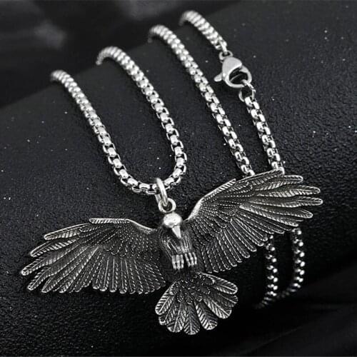 Bohemia Vintage Wings Ferocious Eagle Metal Pendant Necklace Birds Animal Charm Chain Necklaces for Women Men Hip Hop Jewelry
