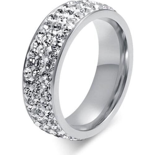 Charm Full Zircon Crystal Engagement Ring Titanium Steel Fashion Ladies Ring