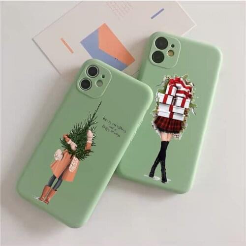 Lovely Christmas girl TPU Phone Case For iPhone 11Pro Max 7 8 6S Plus Fashion girl Soft Case For iPhone Xr Xs Matcha green cover