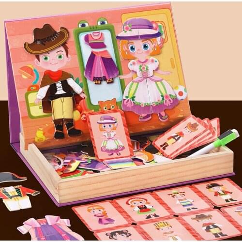Wooden Montessori Magnetic Dress Changing Jigsaw Game Toys Preschool Multifunction Drawing Busy Board Educational Puzzle Toys