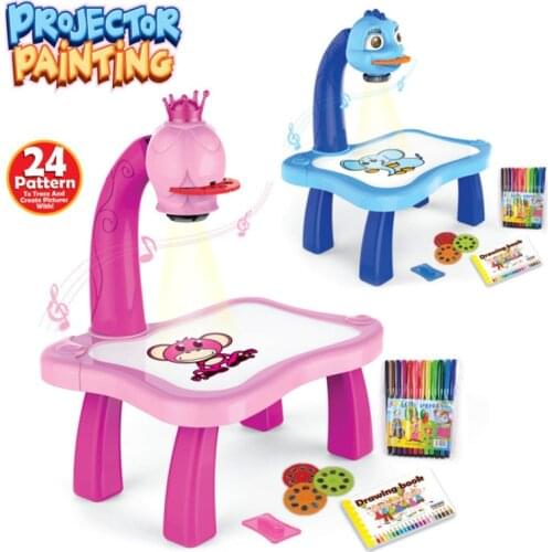Kids Learning Painting Table With Light Music LED Projector Desk Toy Baby Painting Board Desk Educational Learning Toy Desk Gift