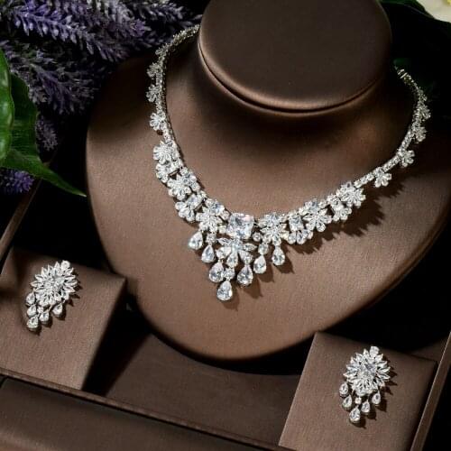 HIBRIDE Water Drop CZ White Necklace Earrings 2 Piece Wedding Jewelry Set For Women Bridal Party Accessories Bijoux N-83