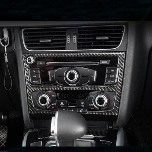 Carbon Fiber Interior Trim Air conditioning CD Control Panel Cover Frame Car Styling Stickers For Audi A4 B8 A5 Q5 Accessories