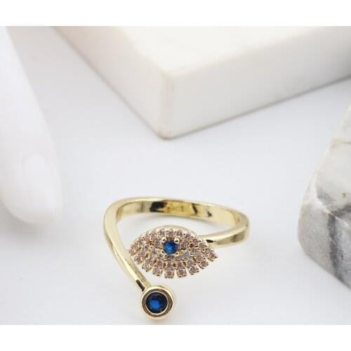 Classical Blue Cubic Zirconia Eye Ring For Women Adjustable Evil Eye Open Ring Engagement Wedding Female Bohemia Jewelry Gift