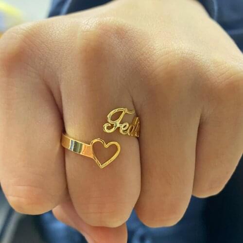 Noelia Personlized Heart Name Rings Stainless Steel Adjustable Rings Custom Name for Women Romantic Rings Wedding Band