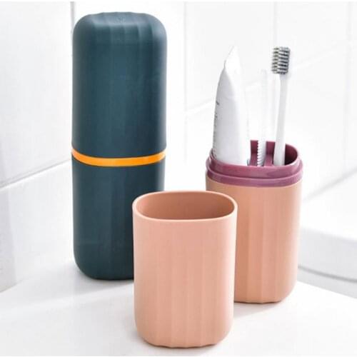 Contrast Color Portable Wash Cup Compartments Toothbrush Toothpaste Storage Box
