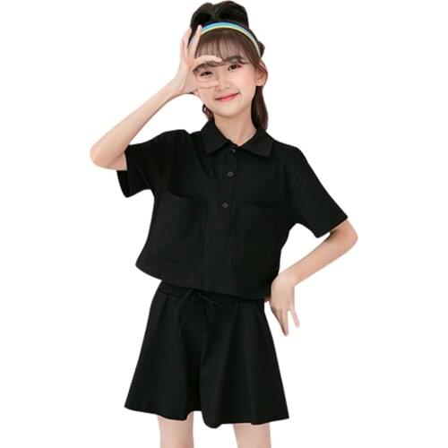 Girls Summer Clothes Solid Color Clothing For Girls Tshirt + Short Girls Clothing Sets Casual Style Childrens Clothing