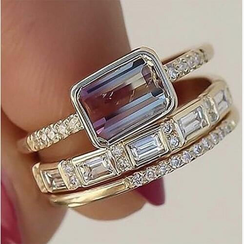 Milangirl 3 Pcs/set Classic European and American Crystal Rhinestone Zircon Female Metal Ring for Women Party Jewelry Size 5-11