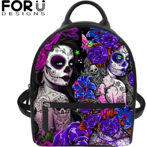 FORUDESIGNS Cute Small Backpack Mini Leather Purse for Woman Casual Mexicon Sugar Skull Girl Design Daypacks for Teen and Women