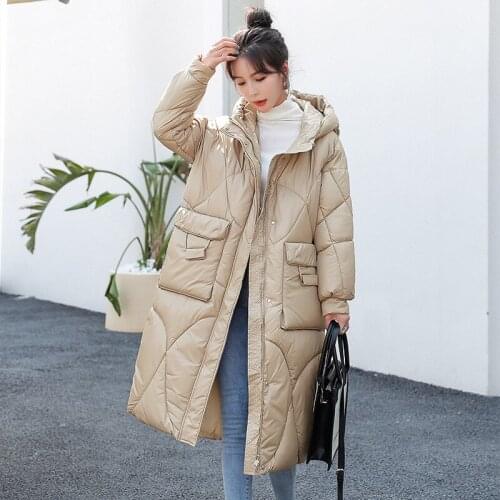 LISYRHJH 2020 Fashion Winter Coat Jacket Womens Hooded Warm Parkas High Quality Glossy Female Long Winter Thicken Jacket