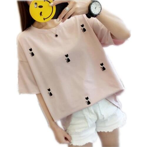 Fashion Sweet Print Cartoon Women Summer Cotton T-Shirts 2018 O-Neck Short T-Shirts Female Short Sleeve Loose Women T-ShirtsQ309