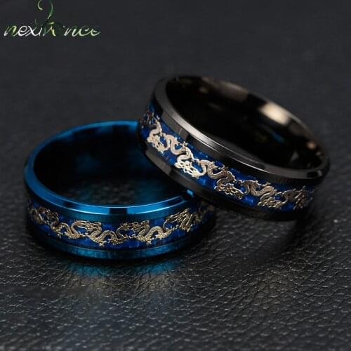 Nextvance Fashion Dragon Totem Stainless Steel Black Blue Ring For Men Wedding Titanium Rings Male Gift Jewelry Drop shipping