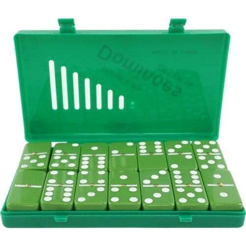 Board Game Factory Directly Supply of Melamine Dominos 28PCS/Set Green With White Dot Plastic Case