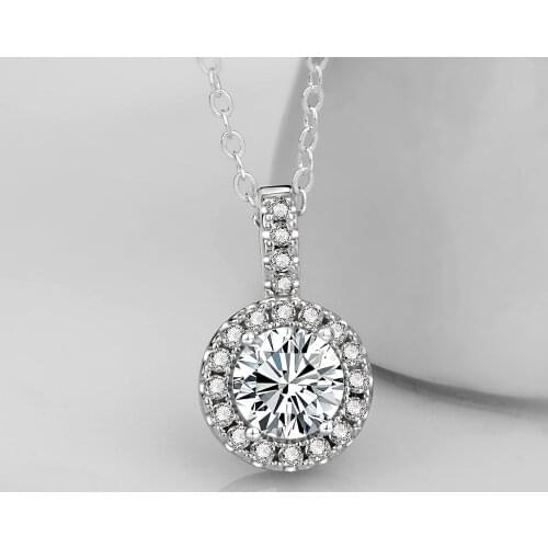 Natural Diamond Necklaces & Pendants 925 Sterling Silver Round Necklaces For Female Romantic Wedding Jewelry Gift With Chain