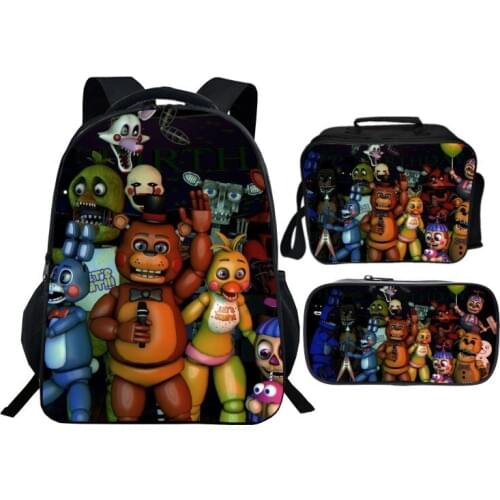 New Style 3pcs/set Five Night At Freddy Kids Baby School Bags FNAF Cartoon Children Backpacks for Boys Schoolbag Girls Bookbag